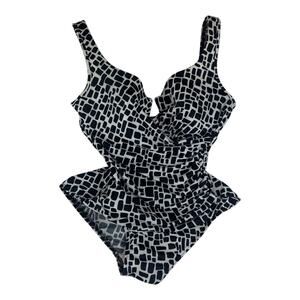 miraclesuit size 10 medium Black white pattern one piece swim suit bathing slim